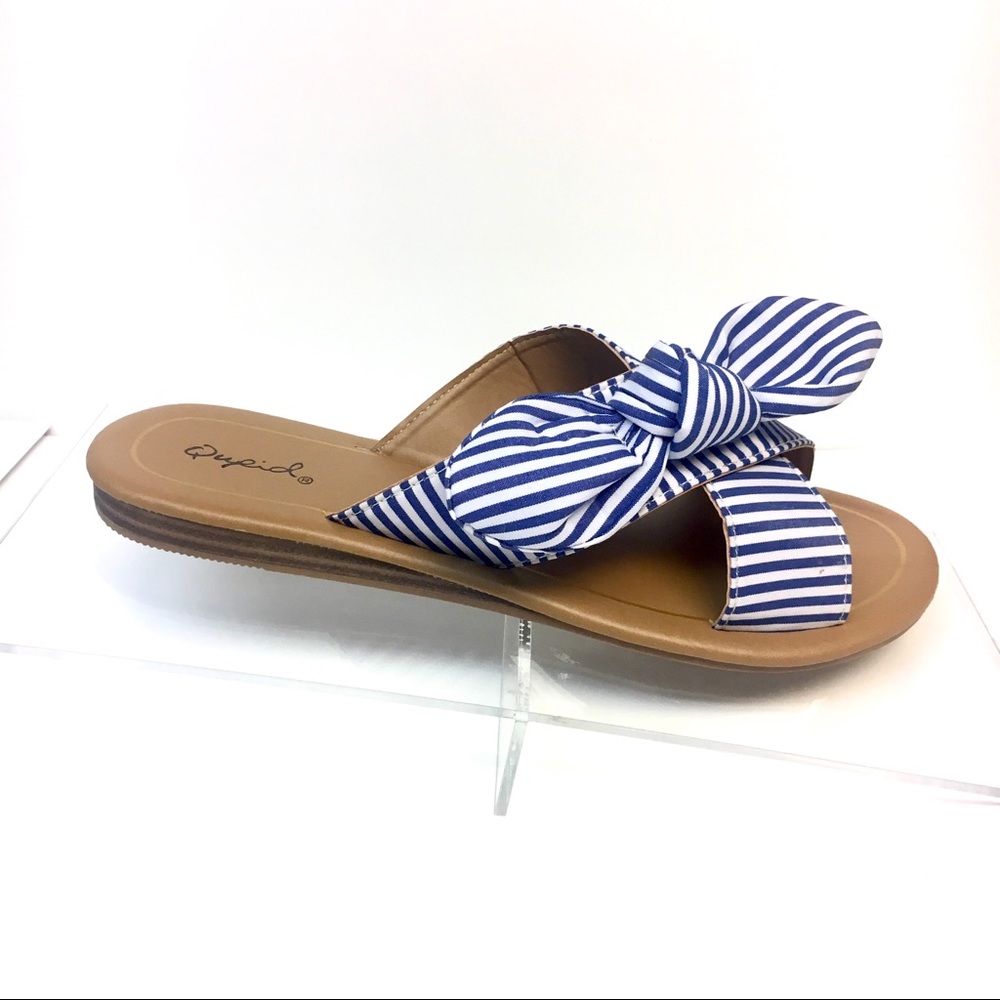 LAST TWO LEFT Striped Bow Slip On Sandals - Picture 2 of 7